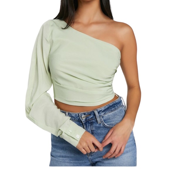 Haut Crop Top à Une épaule Crème Taille M – Forever 21 Neuf Avec étiquettes
